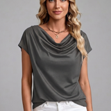 Satin Cowl Neck Top with Cap Sleeves