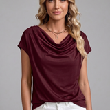 Satin Cowl Neck Top with Cap Sleeves