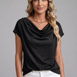 Satin Cowl Neck Top with Cap Sleeves