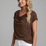 Satin Cowl Neck Top with Cap Sleeves