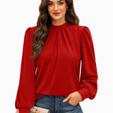 Puff Sleeve Blouse with Pleated Front