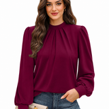 Puff Sleeve Blouse with Pleated Front