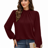 Puff Sleeve Blouse with Pleated Front