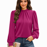 Puff Sleeve Blouse with Pleated Front