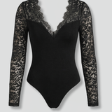 Lace Long-Sleeve Bodysuit with Sweetheart Neckline