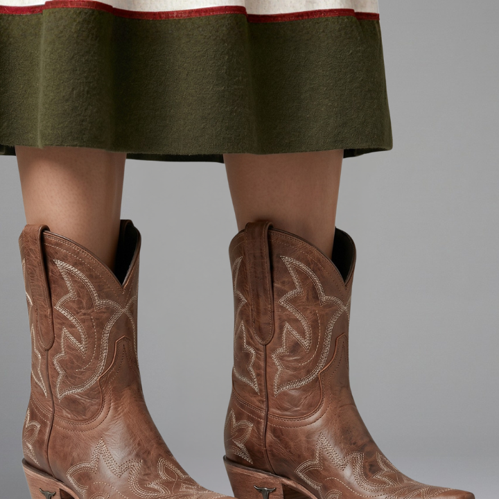Embroidered Ankle Boots with Block Heel