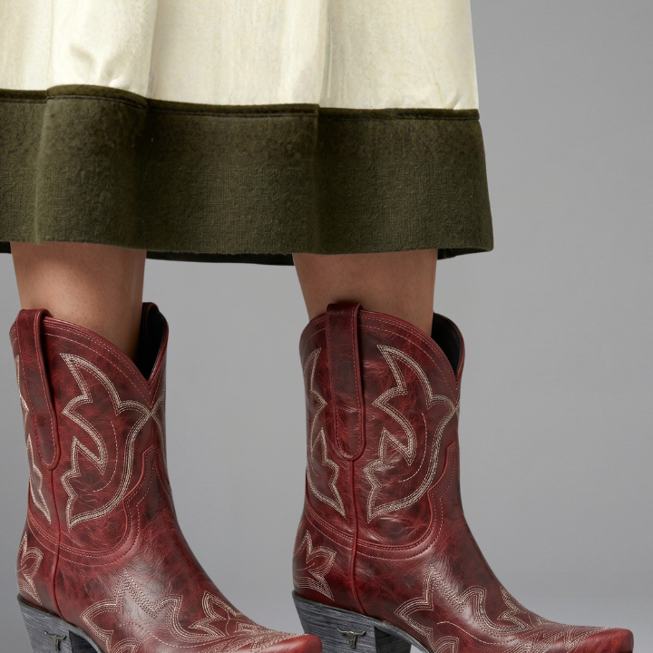 Embroidered Ankle Boots with Block Heel