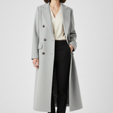 Double-Breasted Longline Trench Coat with Notched Lapel