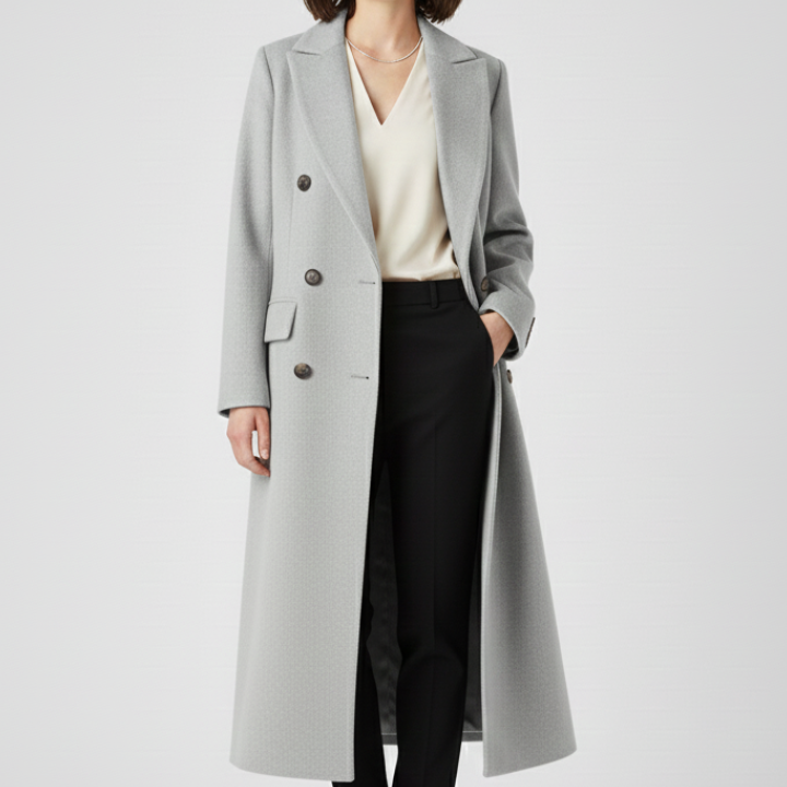 Double-Breasted Longline Trench Coat with Notched Lapel