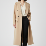 Double-Breasted Longline Trench Coat with Notched Lapel