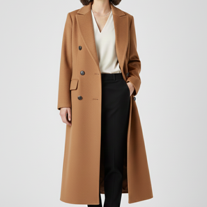Double-Breasted Longline Trench Coat with Notched Lapel