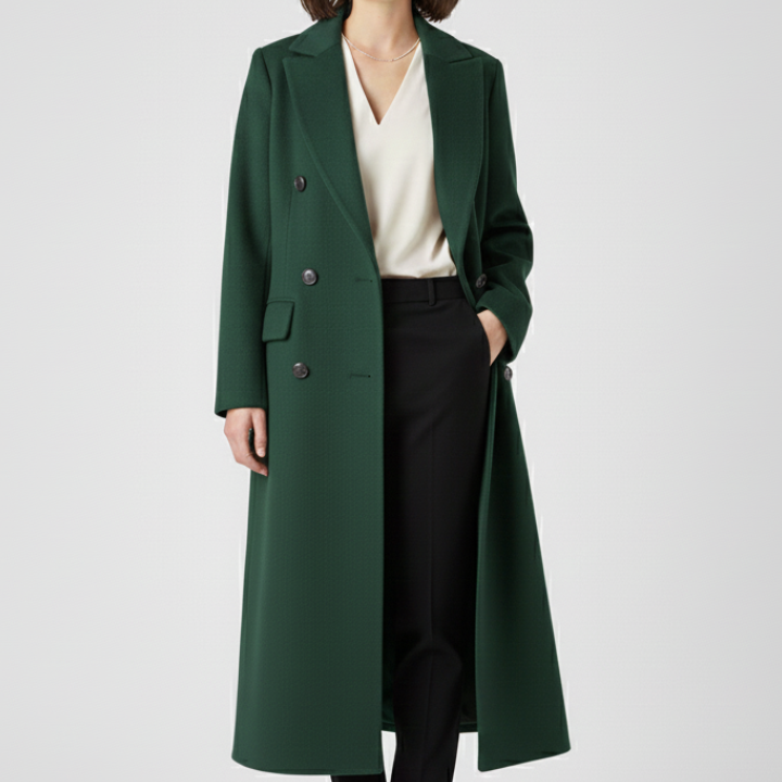 Double-Breasted Longline Trench Coat with Notched Lapel