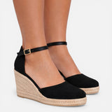 Espadrille Wedge Sandals with Ankle Strap and Closed Toe