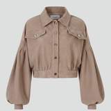 Cropped Button Front Jacket with Balloon Sleeves
