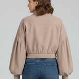 Cropped Button Front Jacket with Balloon Sleeves