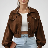 Cropped Button Front Jacket with Balloon Sleeves