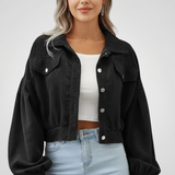 Cropped Button Front Jacket with Balloon Sleeves