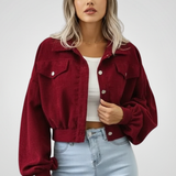 Cropped Button Front Jacket with Balloon Sleeves