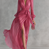 Wrap Maxi Dress with Thigh Slit and Puff Sleeves