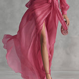 Wrap Maxi Dress with Thigh Slit and Puff Sleeves