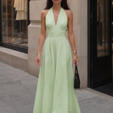 A-Line Halter Maxi Dress with V-Neck