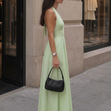 A-Line Halter Maxi Dress with V-Neck