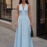 A-Line Halter Maxi Dress with V-Neck