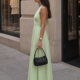 A-Line Halter Maxi Dress with V-Neck