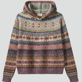 Fair Isle Hooded Knit Sweater with Ribbed Cuff