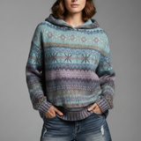 Fair Isle Hooded Knit Sweater with Ribbed Cuff