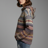 Fair Isle Hooded Knit Sweater with Ribbed Cuff