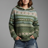 Fair Isle Hooded Knit Sweater with Ribbed Cuff