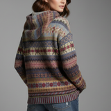 Fair Isle Hooded Knit Sweater with Ribbed Cuff