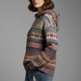 Fair Isle Hooded Knit Sweater with Ribbed Cuff
