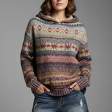 Fair Isle Hooded Knit Sweater with Ribbed Cuff