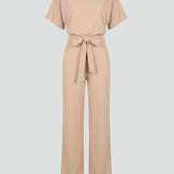 Wide-Leg Jumpsuit with Belt and V-Neck