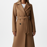 Double-Breasted Long Trench Coat with Belt