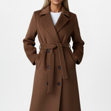 Double-Breasted Long Trench Coat with Belt