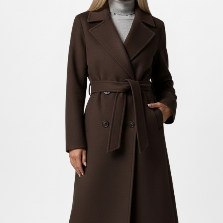 Double-Breasted Long Trench Coat with Belt