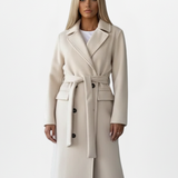 Double-Breasted Long Trench Coat with Belt