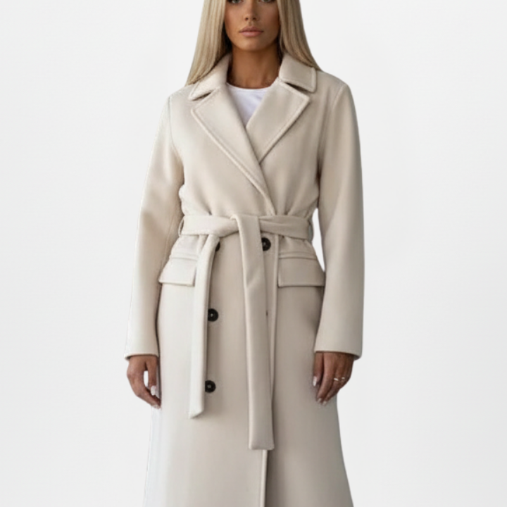 Double-Breasted Long Trench Coat with Belt