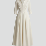 Collared A-Line Midi Dress with Pleated Skirt