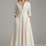 Collared A-Line Midi Dress with Pleated Skirt