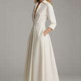 Collared A-Line Midi Dress with Pleated Skirt