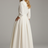 Collared A-Line Midi Dress with Pleated Skirt