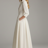 Collared A-Line Midi Dress with Pleated Skirt