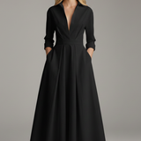 Collared A-Line Midi Dress with Pleated Skirt