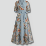 Wrap Maxi Dress with Puff Sleeves and Floral Print