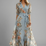 Wrap Maxi Dress with Puff Sleeves and Floral Print