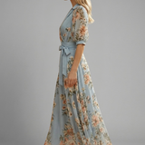 Wrap Maxi Dress with Puff Sleeves and Floral Print